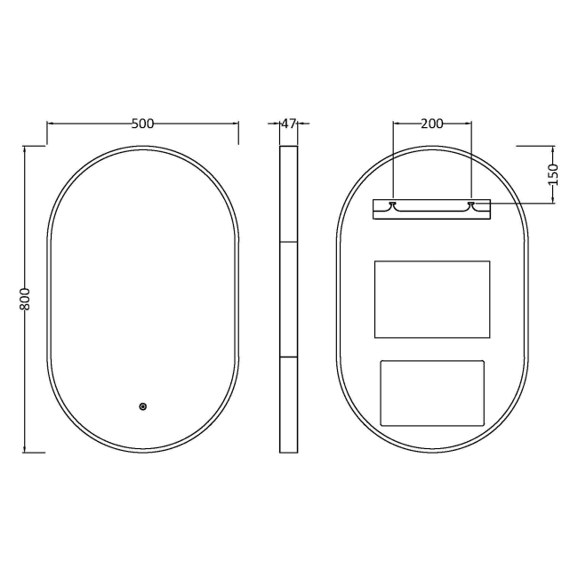 Delphi Altair Brushed Brass Inset Framed LED Touch Sensor Bathroom Mirror 800mm x 500mm  | Dimension Image