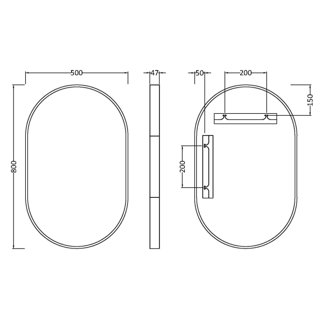 Delphi Altair Brushed Brass Inset Framed Standard Bathroom Mirror 800mm x 500mm  | Dimension Image
