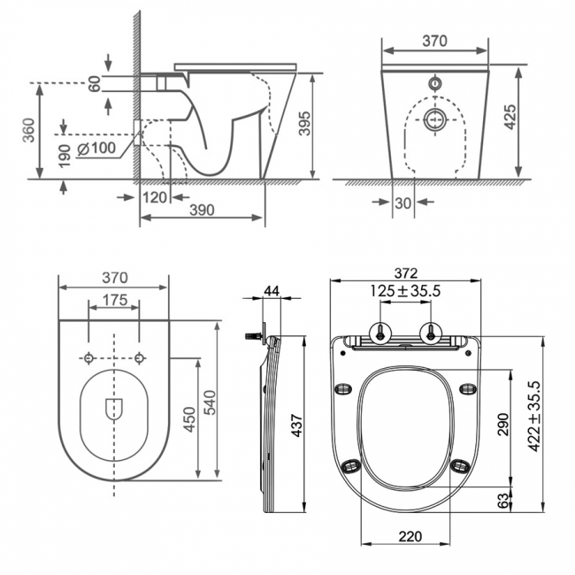 Delphi Angel Rimless Back to Wall Toilet Black - Soft Close Deluxe Seat