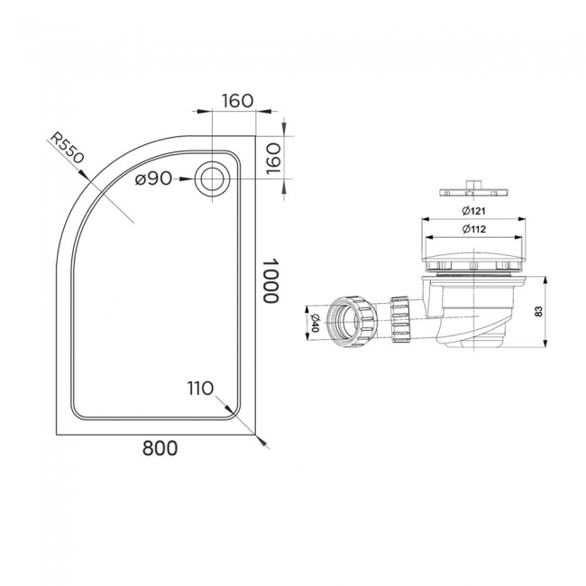 Delphi AquaStone Offset Quadrant Shower Tray 1000mm x 800mm - Left Handed