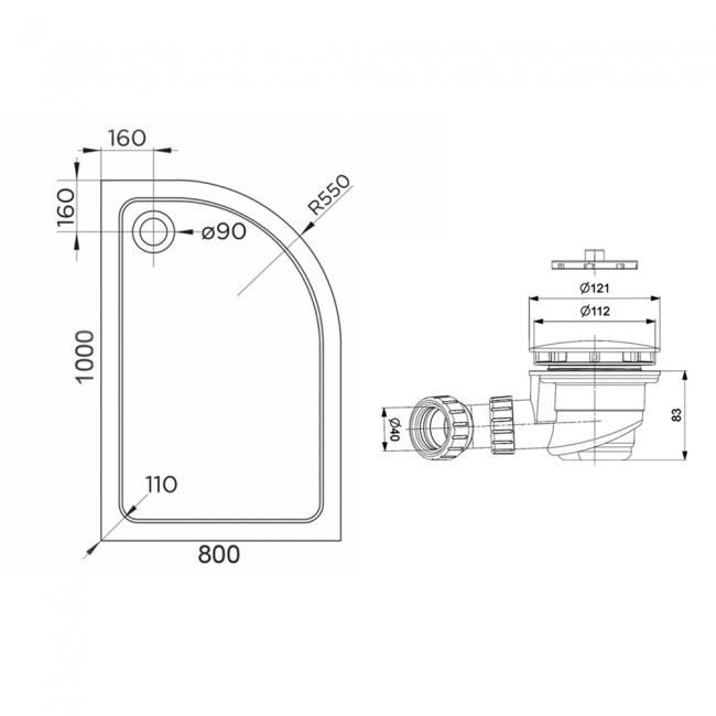 Delphi AquaStone Offset Quadrant Shower Tray 1000mm x 800mm - Right Handed