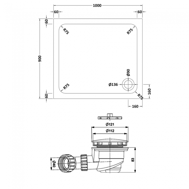 Delphi AquaStone Rectangular Shower Tray 1000mm x 900mm