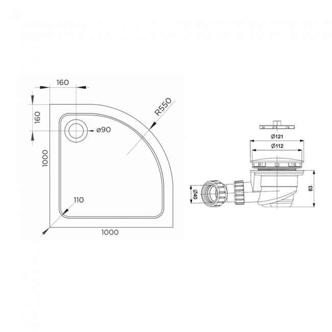 Delphi AquaStone Quadrant Shower Tray 1000mm x 1000mm