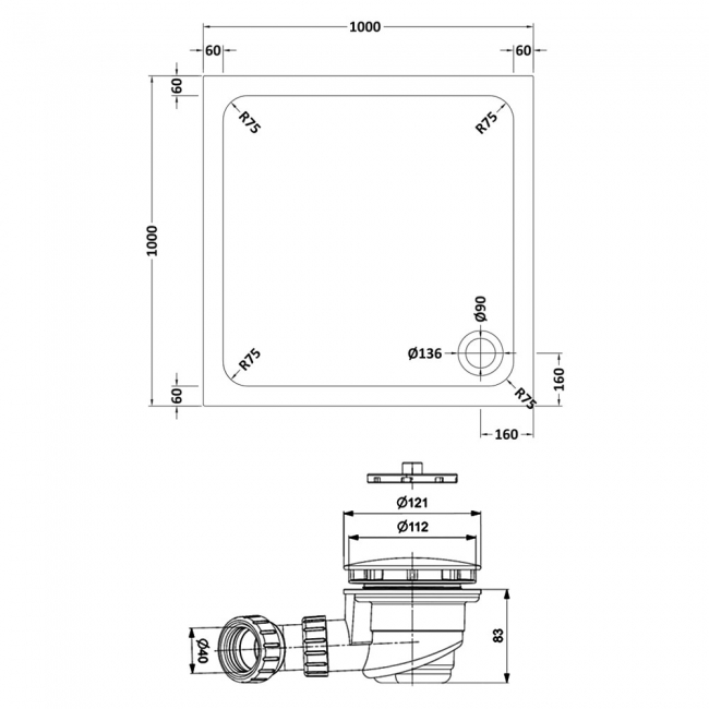 Delphi AquaStone Square Shower Tray 1000mm x 1000mm