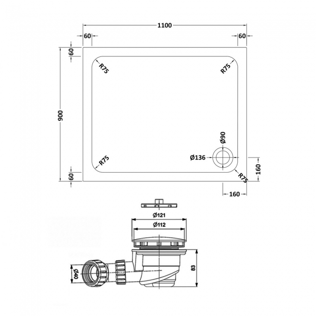 Delphi AquaStone Rectangular Shower Tray 1100mm x 900mm