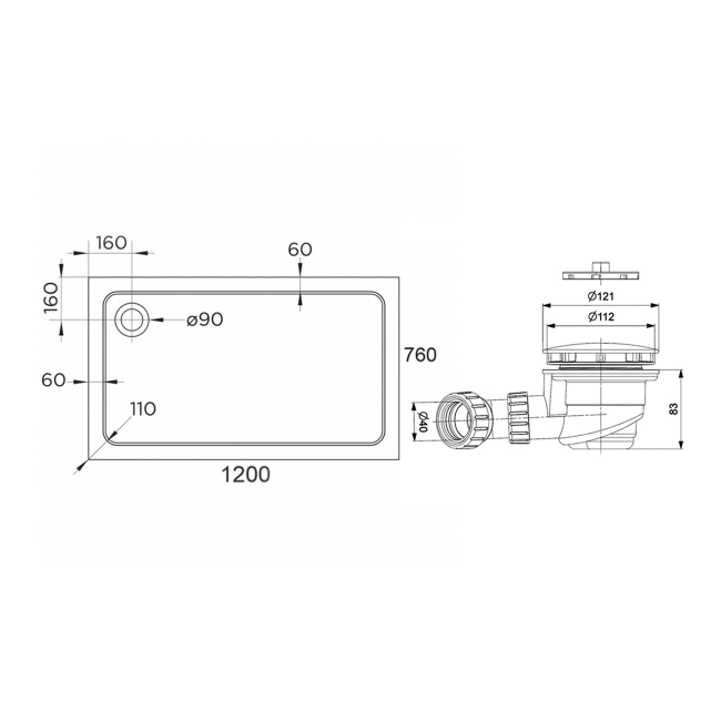 Delphi AquaStone Rectangular Shower Tray 1200mm x 760mm