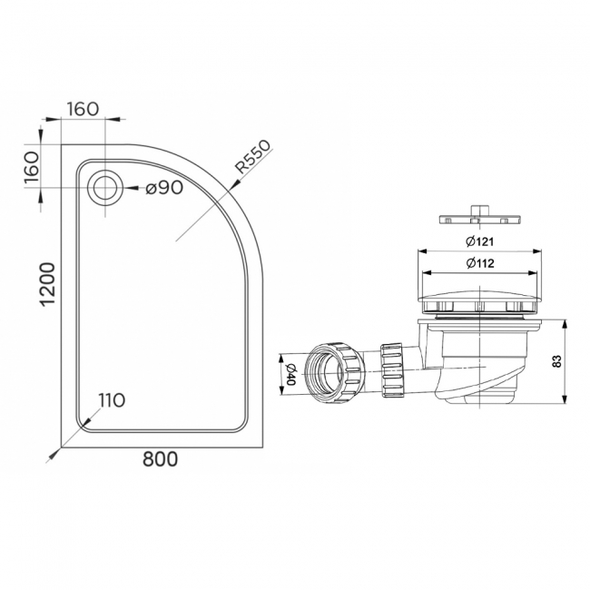 Delphi AquaStone Offset Quadrant Shower Tray 1200mm x 800mm - Right Handed