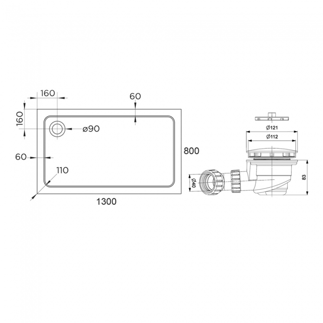 Delphi AquaStone Rectangular Shower Tray 1300mm x 800mm