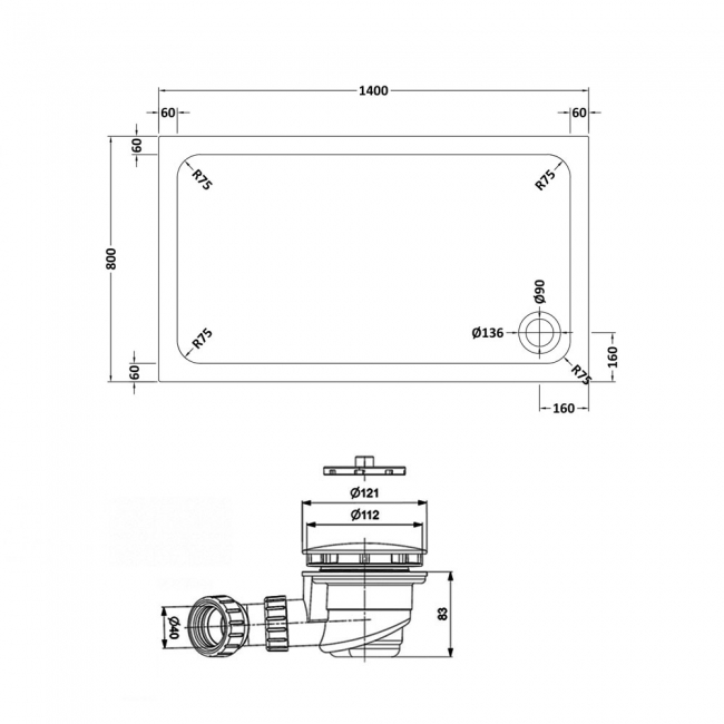 Delphi AquaStone Rectangular Shower Tray 1400mm x 800mm
