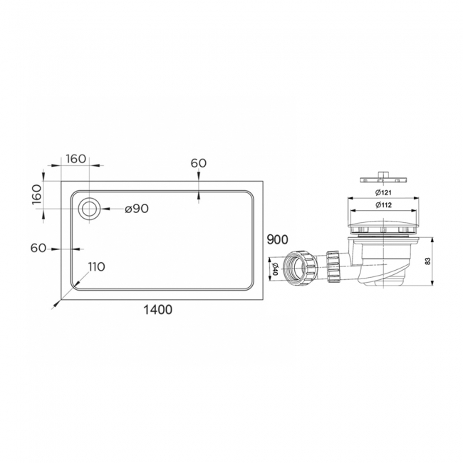 Delphi AquaSafe Anti-Slip Rectangular Shower Tray 1400mm x 900mm