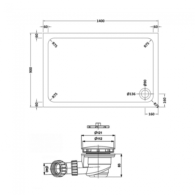 Delphi AquaStone Rectangular Shower Tray 1400mm x 900mm