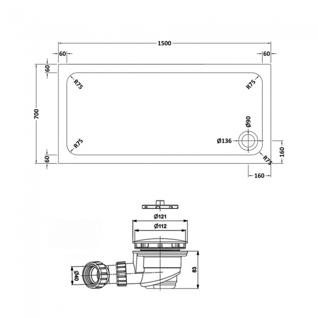 Delphi AquaStone Rectangular Shower Tray 1500mm x 700mm