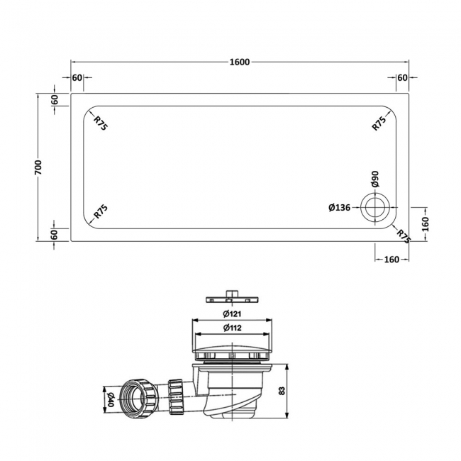 Delphi AquaStone Rectangular Shower Tray 1600mm x 700mm