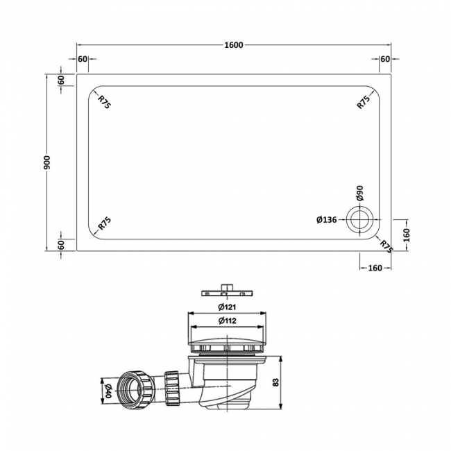 Delphi AquaStone Rectangular Shower Tray 1600mm x 900mm