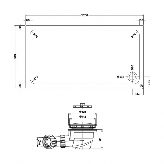 Delphi AquaStone Rectangular Shower Tray 1700mm x 900mm