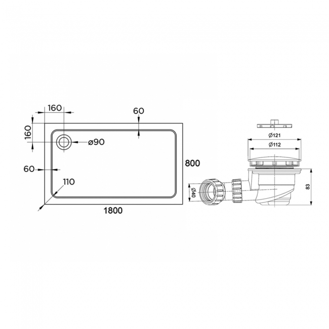 Delphi AquaStone Rectangular Shower Tray 1800mm x 800mm