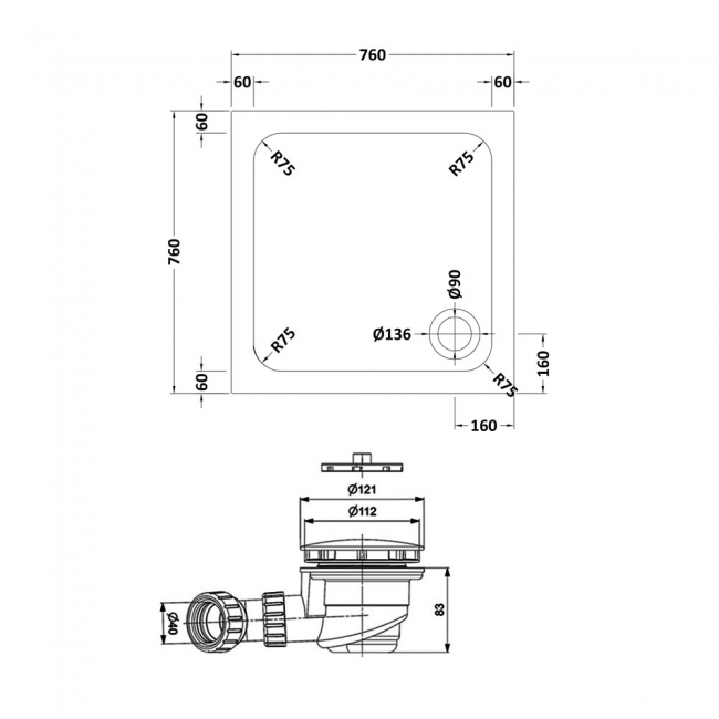 Delphi AquaStone Square Shower Tray 760mm x 760mm