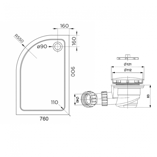 Delphi AquaStone Offset Quadrant Shower Tray 900mm x 760mm - Left Handed