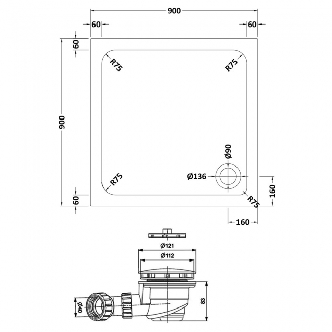 Delphi AquaStone Square Shower Tray 900mm x 900mm