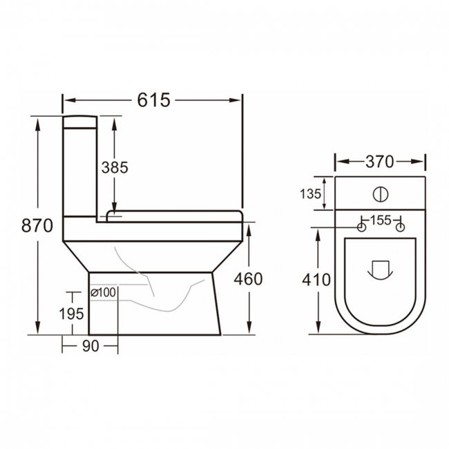 Delphi Bayeux2 Rimless Comfort Height Close Coupled Toilet with Push Button Cistern - Soft Close Seat