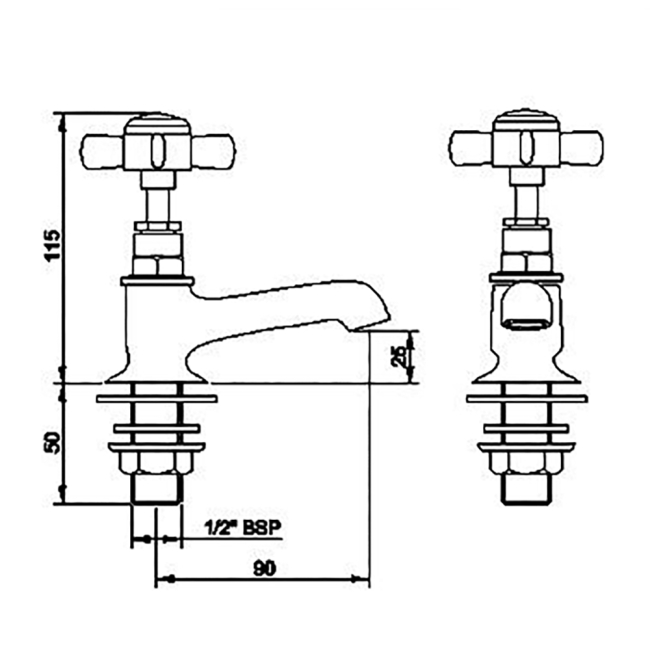 Delphi Belgravia Chrome Basin Taps Pair  | Dimension Image