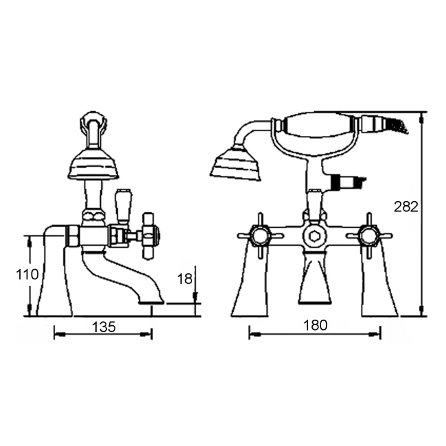 Delphi Belgravia Brushed Brass Pillar Mounted Bath Shower Mixer Tap  | Dimension Image