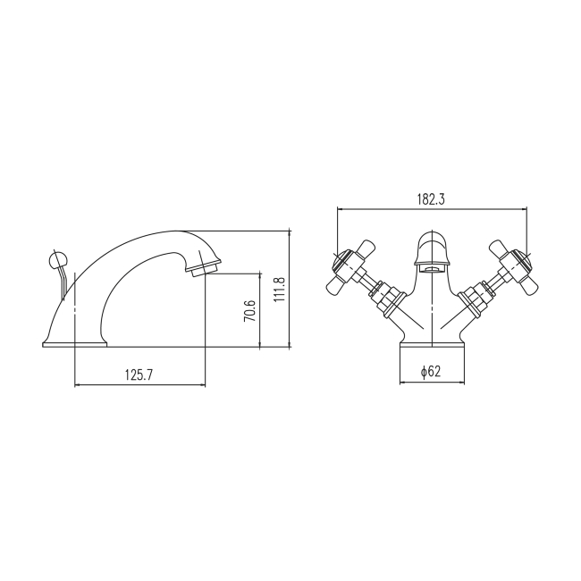 Delphi Belgravia Brushed Brass Luxury Mono Basin Mixer Tap with Pop-Up Waste  | Dimension Image