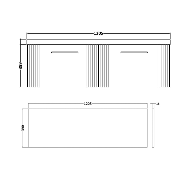 Delphi Bentley Blue 1200mm 2-Drawer Wall Hung Countertop Vanity Unit  | Dimension Image
