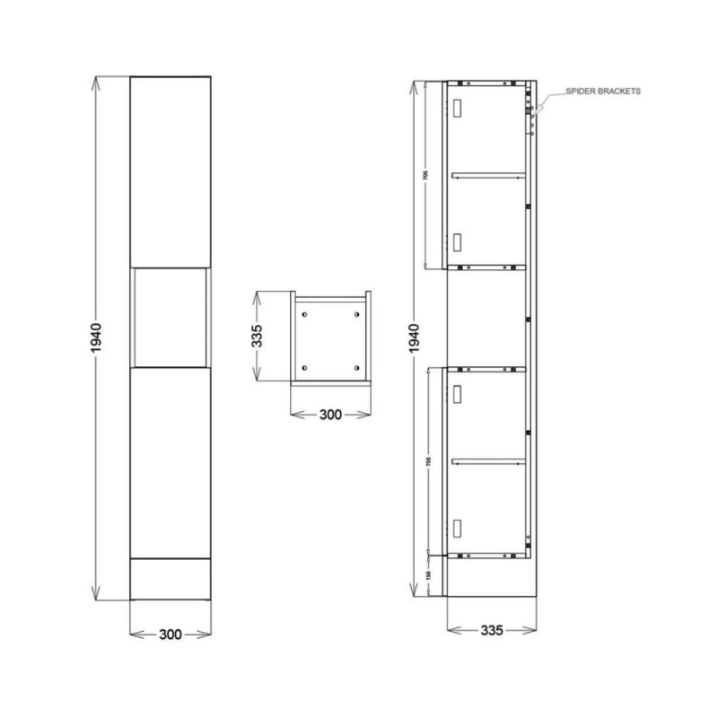 Delphi Blend Floor Standing 2-Door and Display Tall Unit 300mm Wide - Matt Grey
