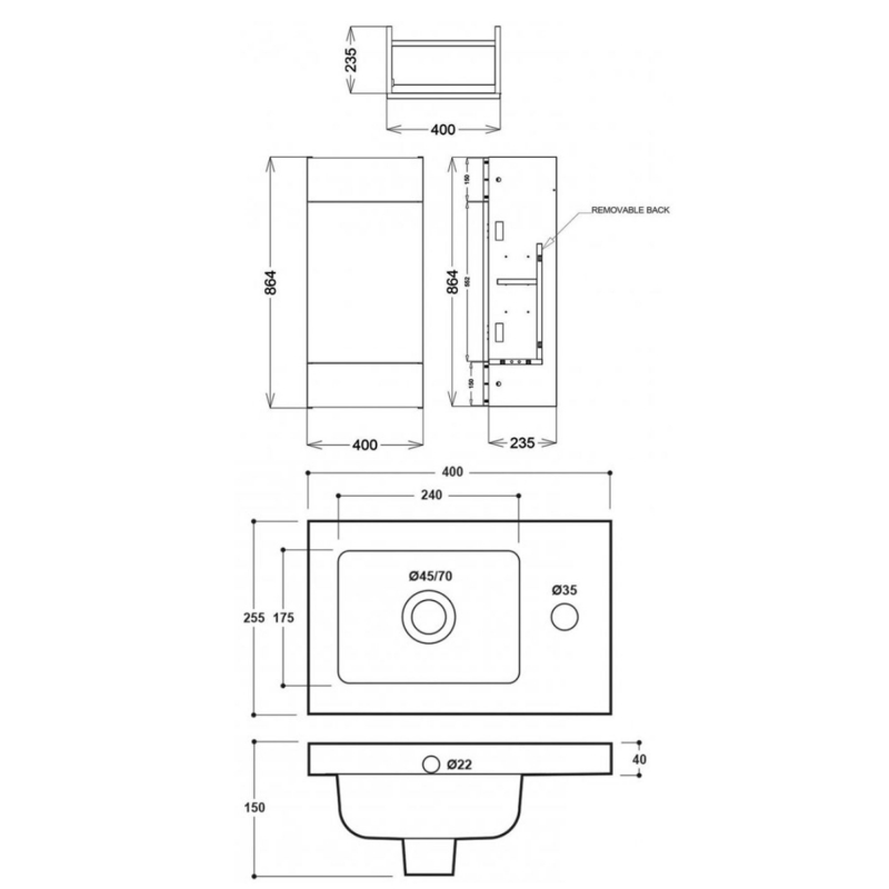 Delphi Blend Floor Standing 1-Door Compact Vanity Unit with Basin 400mm Wide - Matt Grey