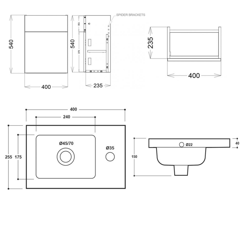Delphi Blend Wall Hung 1-Door Compact Vanity Unit with Basin 400mm Wide - Matt White