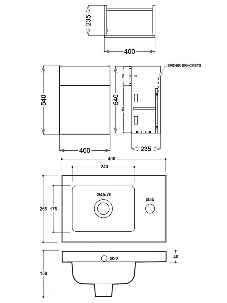 Delphi Blend Wall Hung 1-Door Compact Vanity Unit with Basin 400mm Wide - Matt White