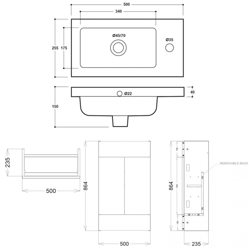 Delphi Blend Floor Standing 2-Door Compact Vanity Unit with Basin 500mm Wide - Clay