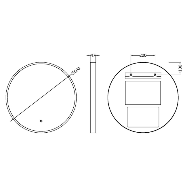 Delphi Compass Brushed Brass Inset Framed LED Touch Sensor Bathroom Mirror 600mm x 600mm  | Dimension Image