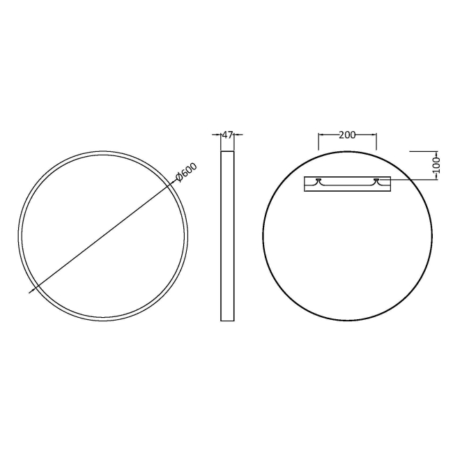 Delphi Compass Brushed Brass Inset Framed Standard Bathroom Mirror 600mm x 600mm  | Dimension Image