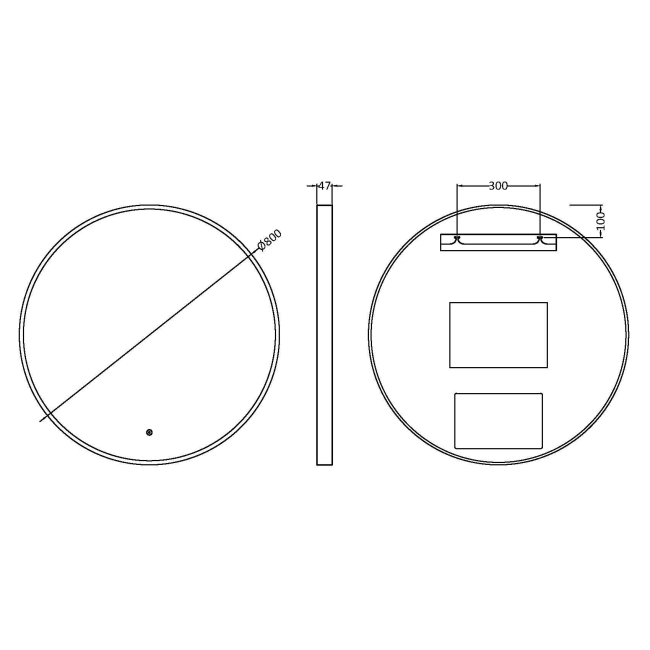 Delphi Compass Brushed Brass Inset Framed LED Touch Sensor Bathroom Mirror 800mm x 800mm  | Dimension Image