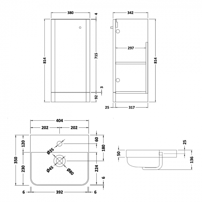 Delphi Direction Floor Standing 1-Door Vanity Unit with Basin 404mm Wide - Gloss Grey