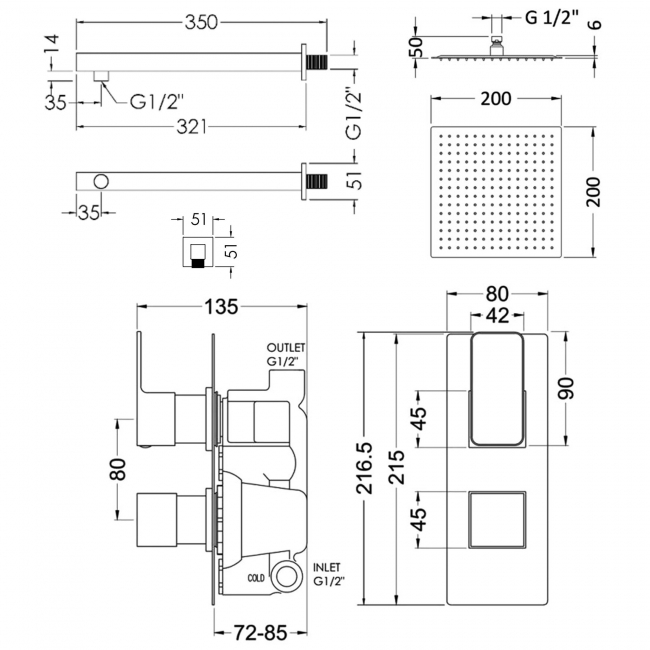 Delphi Edge Chrome Dual Concealed Shower Set with Fixed Head