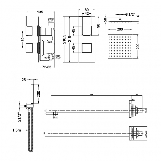 Delphi Edge Brushed Bronze Dual Concealed Shower Set with Fixed Head and Handset