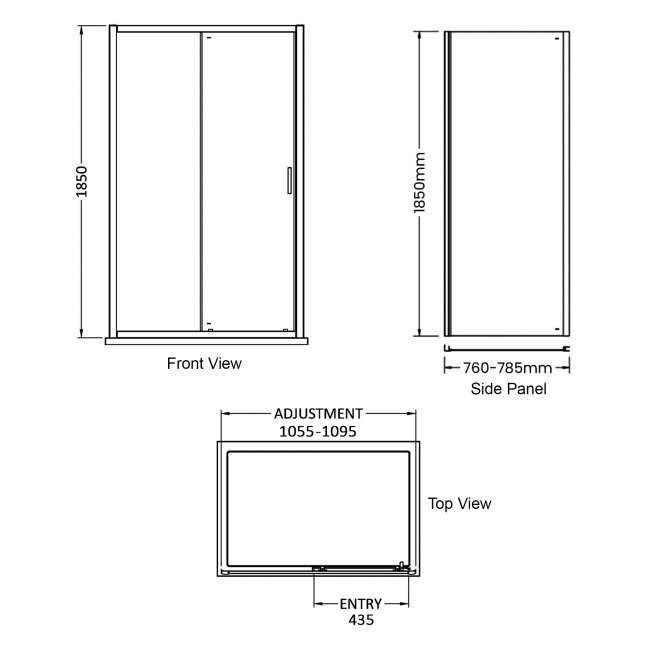 Delphi Expressions Brushed Brass Sliding Door Shower Enclosure 1100mm x 800mm  | Dimension Image