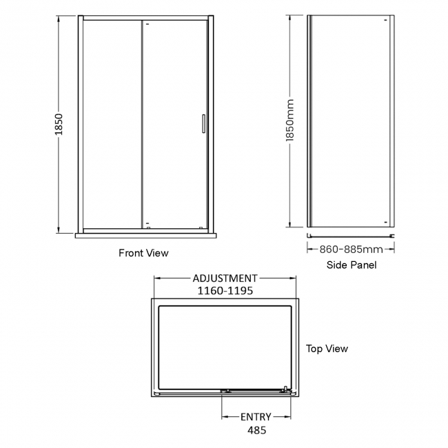 Delphi Expressions Brushed Brass Sliding Door Shower Enclosure 1200mm x 900mm  | Dimension Image