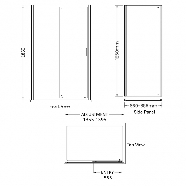 Delphi Expressions Brushed Brass Sliding Door Shower Enclosure 1400mm x 700mm  | Dimension Image