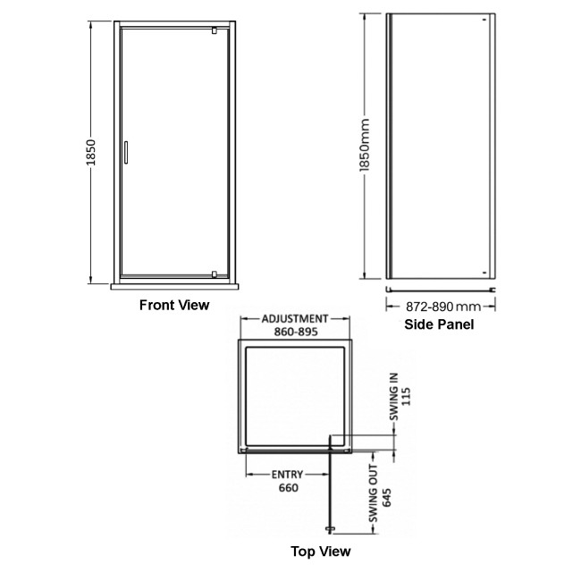 Delphi Expressions Chrome Pivot Door Shower Enclosure 900mm x 900mm  | Dimension Image