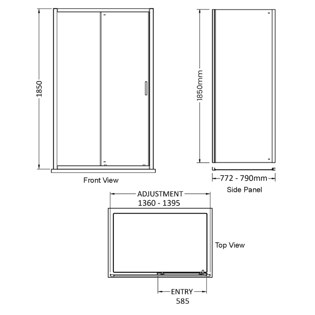 Delphi Expressions Black Sliding Door Shower Enclosure 1400mm x 800mm  | Dimension Image
