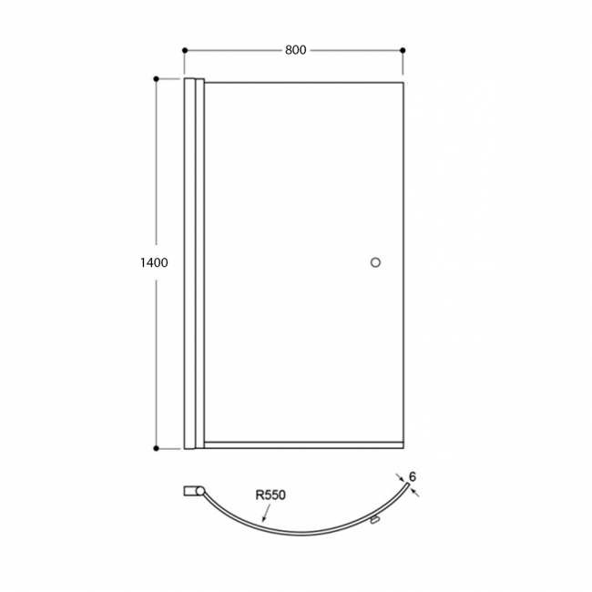 Delphi Faith Chrome P-Shaped Hinged Bath Screen 1400mm H x 800mm W - 6mm Glass