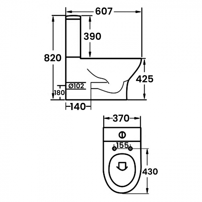 Delphi Fluid Fully Back to Wall Close Coupled Rimless Toilet with Push Button Cistern - Soft Close Seat