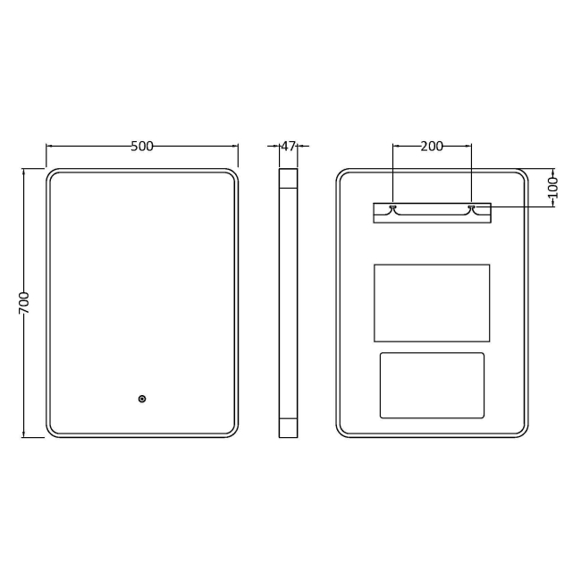 Delphi Genoa Brushed Brass Inset Framed LED Touch Sensor Bathroom Mirror 700mm x 500mm  | Dimension Image