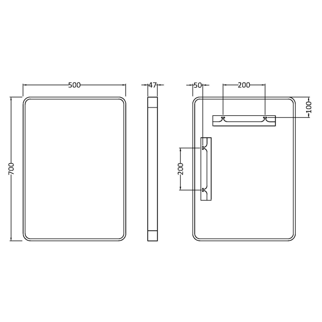 Delphi Genoa Brushed Brass Inset Framed Standard Bathroom Mirror 700mm x 500mm  | Dimension Image