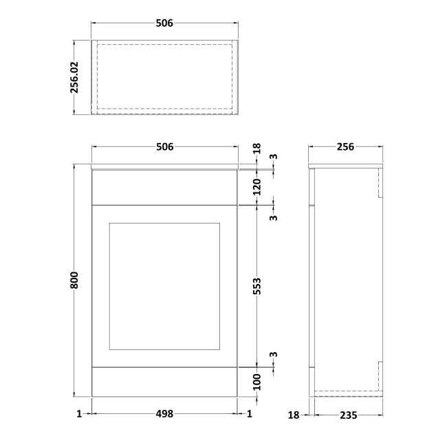 Delphi Grange Satin White 500mm Back to Wall Toilet WC Unit  | Dimension Image