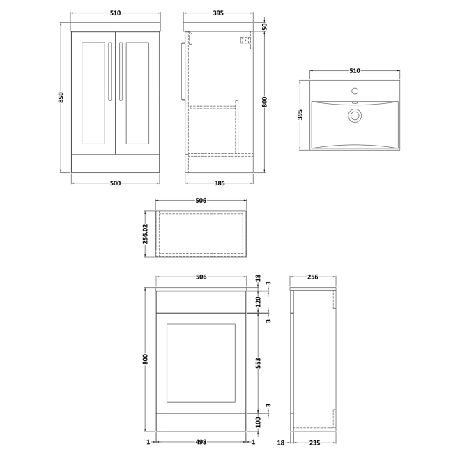 Delphi Grange Satin White 1000mm 2-Door Waterproof Bathroom Furniture Combination Unit  | Dimension Image